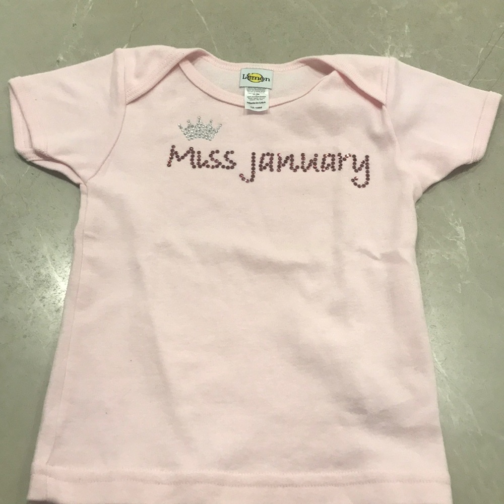 Lemon  miss January t shirt. Never worn. Size 12-18 months